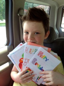 Tess with her birthday cards!